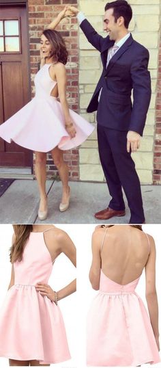 Pink Short Prom Dress Elegant New arrival A-Line Backless Halter Sleeveless Homecoming Dress WK27