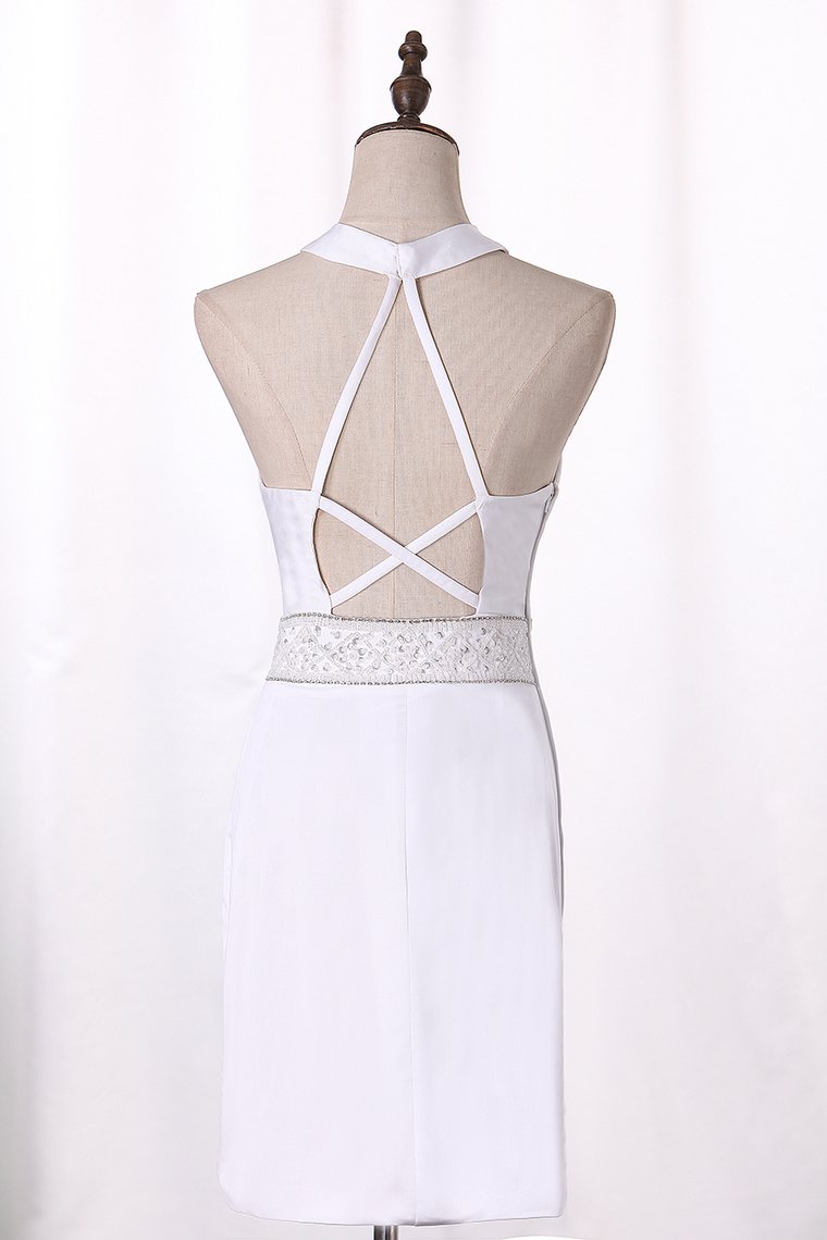 New Arrival Halter Open Back Cocktail Dresses Spandex With Beading