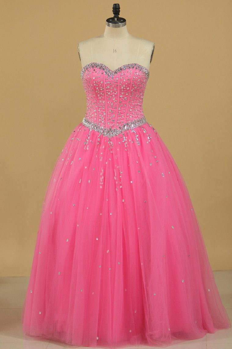 Ball Gown Beaded Bodice Quinceanera Dresses Sweetheart Tulle Floor Length