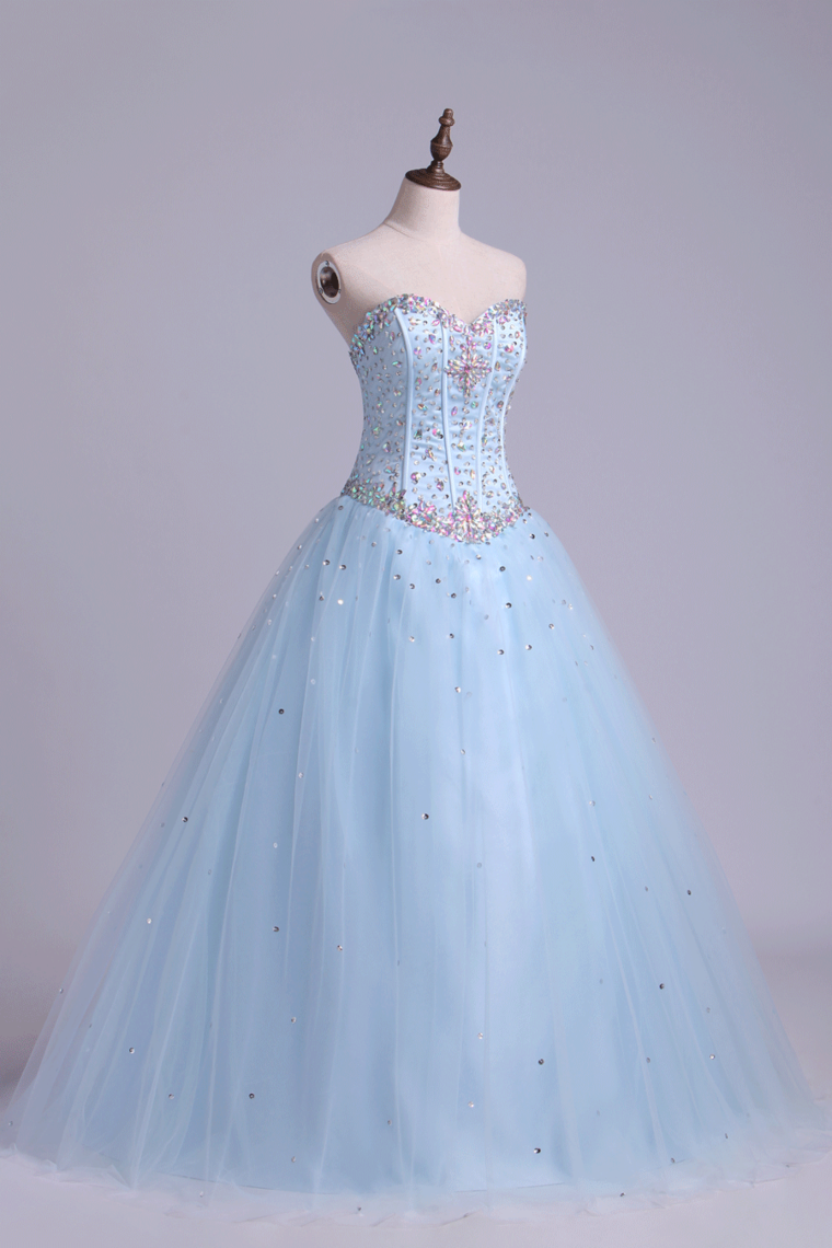 Sweetheart Beaded Bodice Quinceanera Dresse Tulle Floor Length