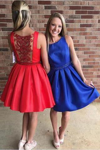 Modern Bateau Sleeveless Short Red/Royal Blue Prom Dress with Beading WK595