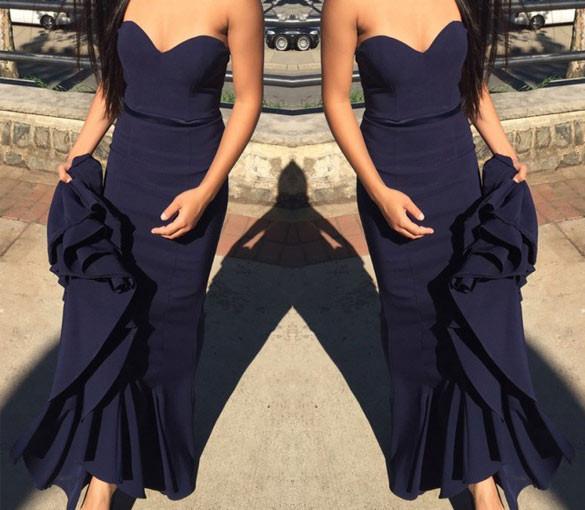 Simple Sweetheart Navy Blue Mermaid Prom Dress with Sash Sweep Train WK596