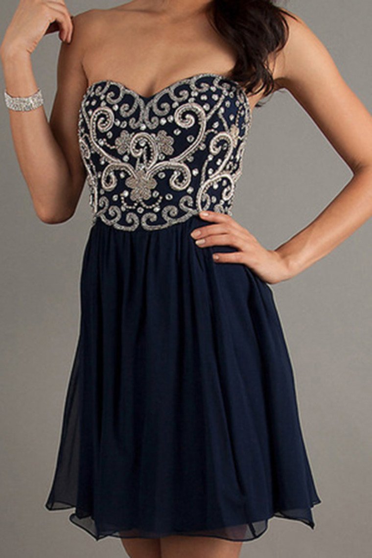 Homecoming Dresses A Line Short/Mini Sweetheart Chiffon With Beads&Sequins