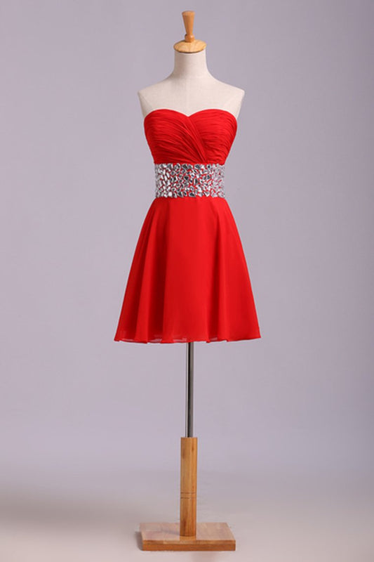 Red Homecoming Dresses A Line Sweetheart Short/Mini With Rhinestone Chiffon