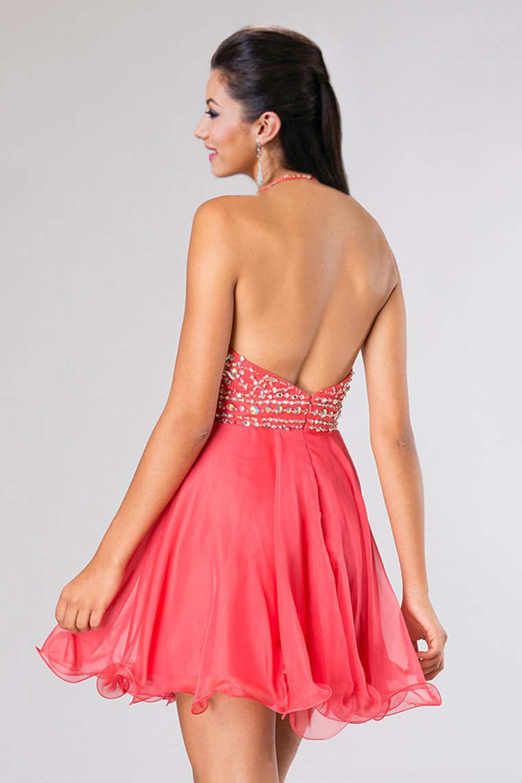 Halter A Line Sexy And Cute Homecoming Dress Short/Mini Chiffon&Tulle Beaded