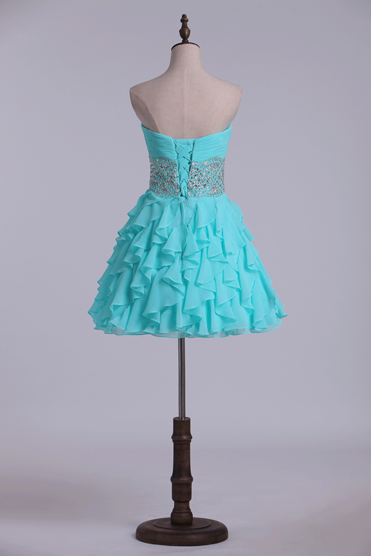 Homecoming Dress A Line Mini With Tiered Chiffon Skirt Beaded