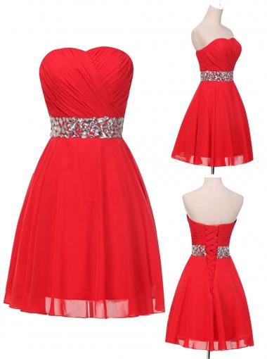 Elegant Sweetheart Sparkle Red Short Prom/Homecoming Dress with Beading WK467