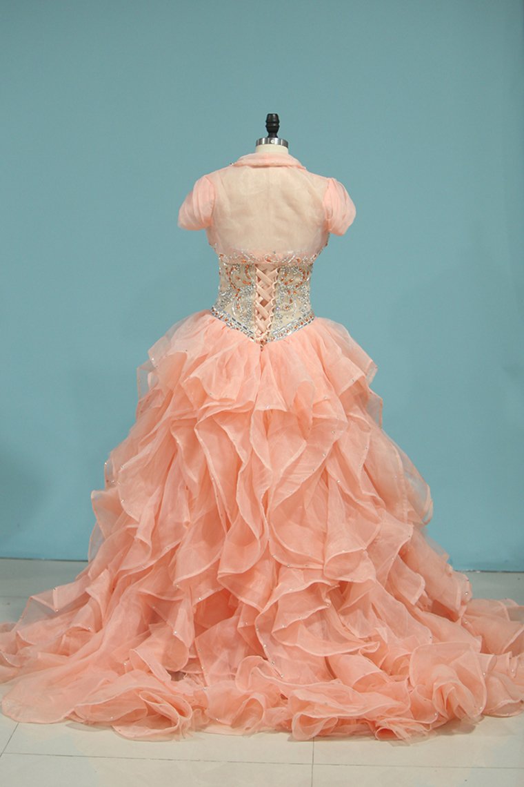 Quinceanera Dresses Sweetheart Ball Gown With Beads And Jacket Court Train