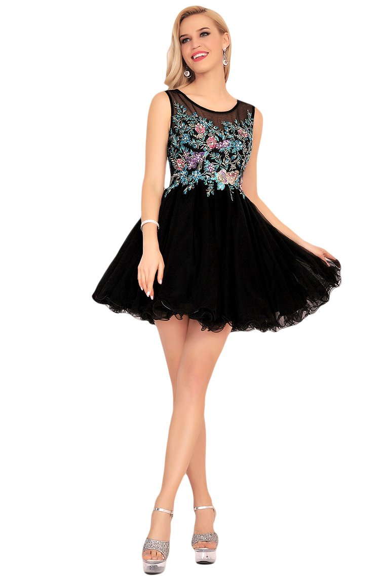 Homecoming Dresses A-Line Scoop Short/Mini Tulle With Beads&Appliques