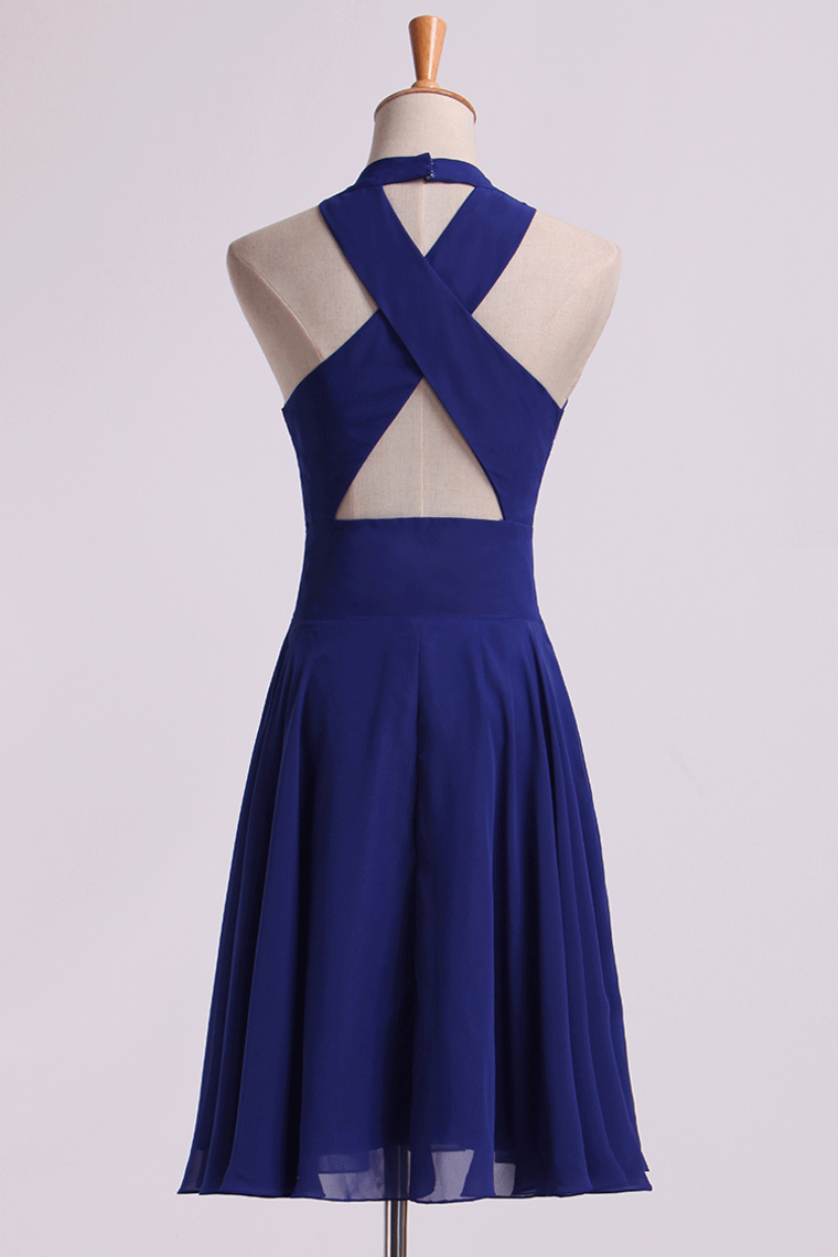 Simple Homecoming Dresses V-Neck A Line Short/Mini Chiffon