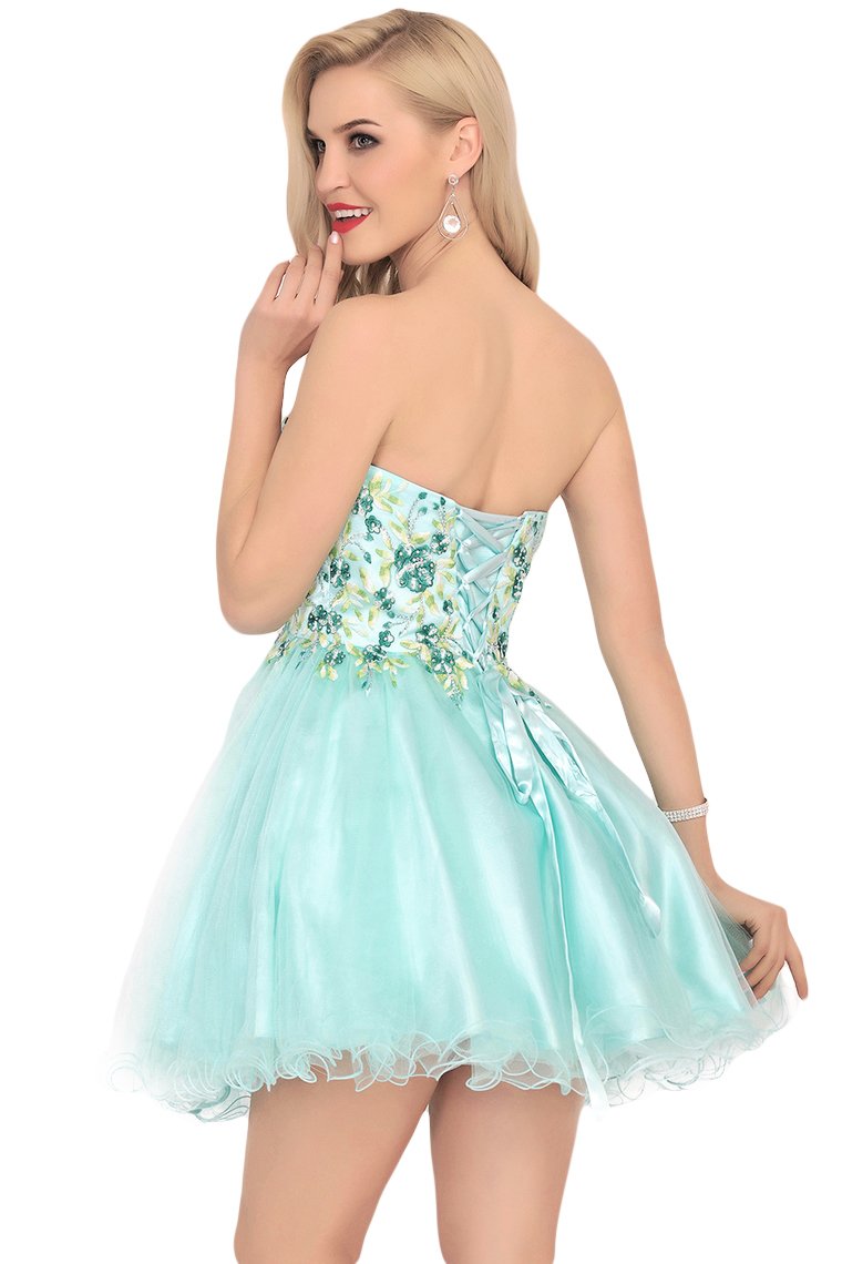 Homecoming Dresses A-Line Boat Neck Short/Mini Beaded Bodice Tulle