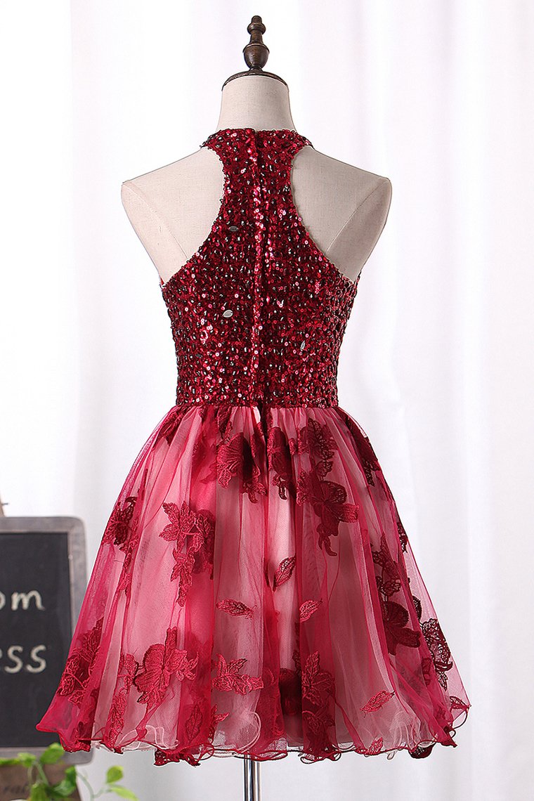 2024 A Line Homecoming Dresses Scoop Tulle With Beads And Applique