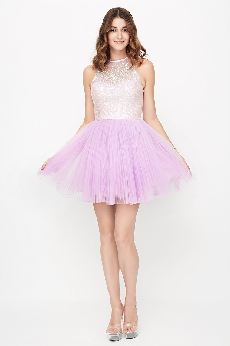 Homecoming Dresses Open Back Scoop Sequined Bodice Tulle Short/Mini