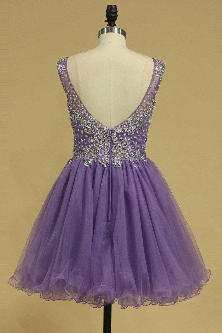 Short/Mini Homecoming Dresses A Line Scoop Beaded Bodice Tulle