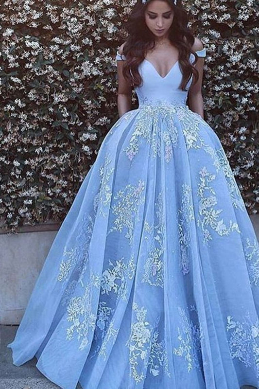 Ball Gown Off The Shoulder Prom Dresses Tulle With Appliques