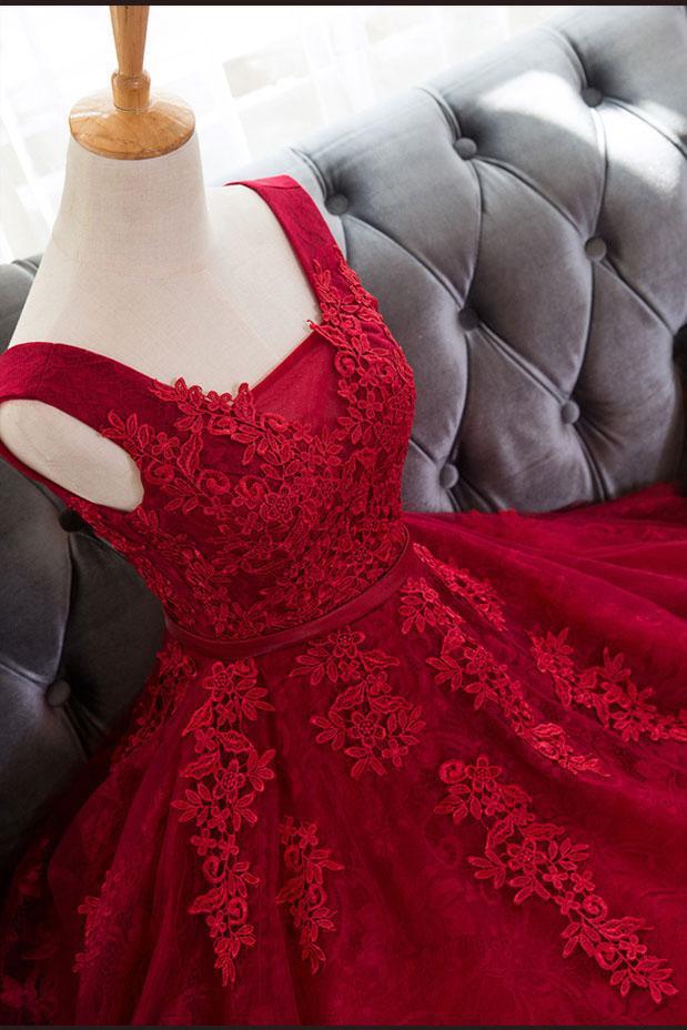 Cute A Line Red Sweetheart Lace Appliques Sleeveless Lace up Homecoming Dresses WK606