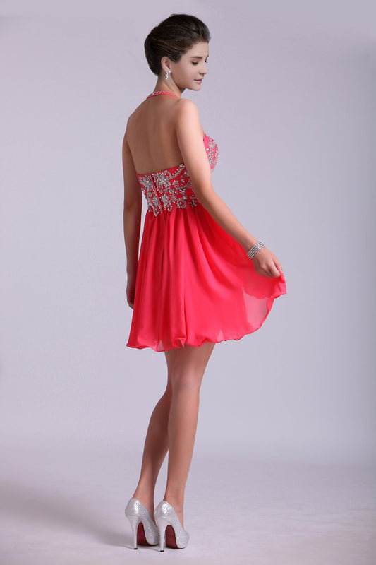 Homecoming Dresses A Line Halter Short/Mini Chiffon With Beading & Sequins