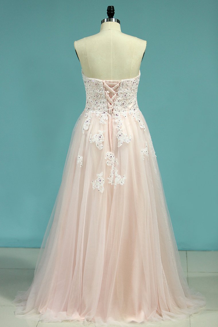 Prom Dresses Tulle Sweetheart With Applique And Beads Lace Up