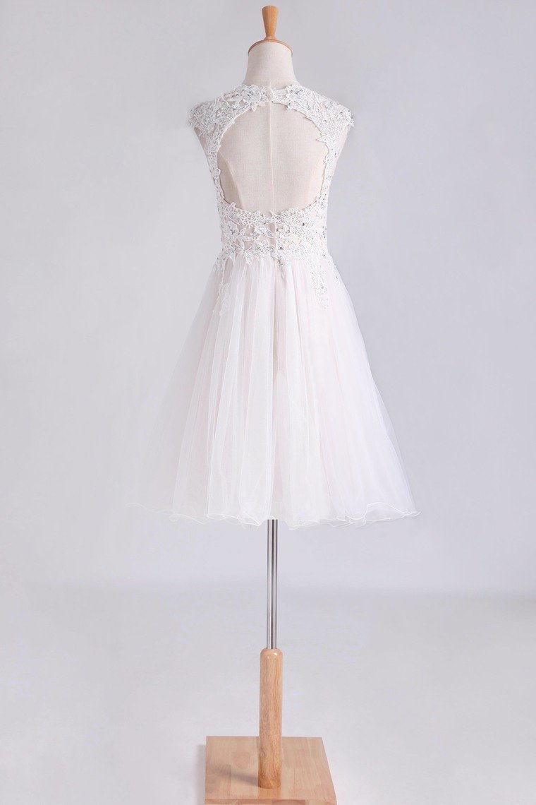 Homecoming Dresses Scoop Short/Mini A Line Tulle With Applique And Beading