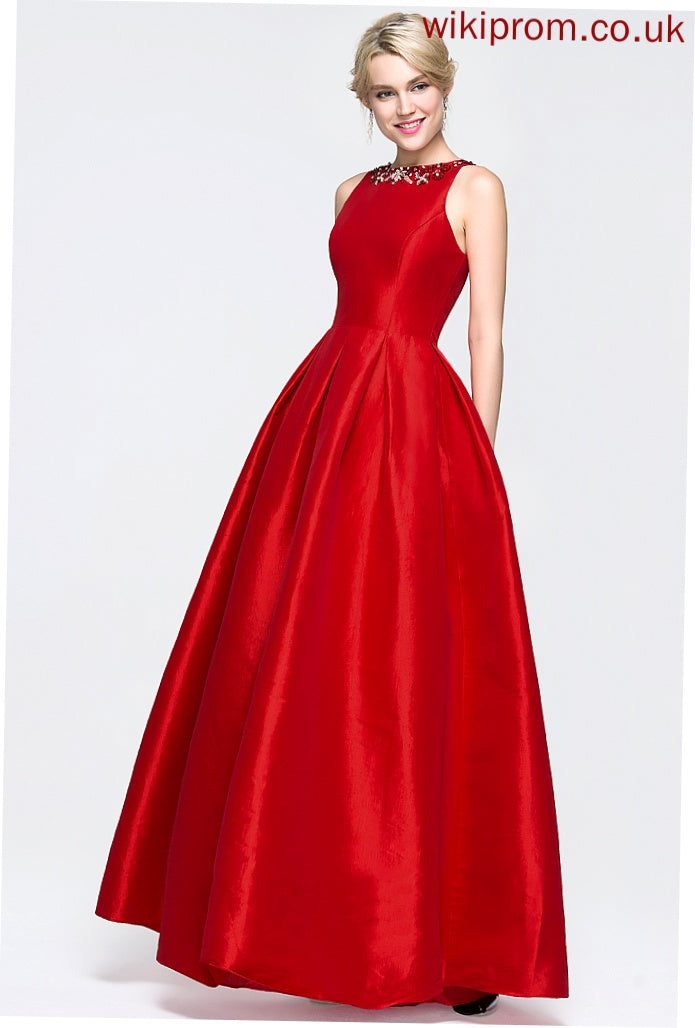 Ball-Gown/Princess With Beading Neck Taffeta Prom Dresses Floor-Length Ryann Sequins Scoop