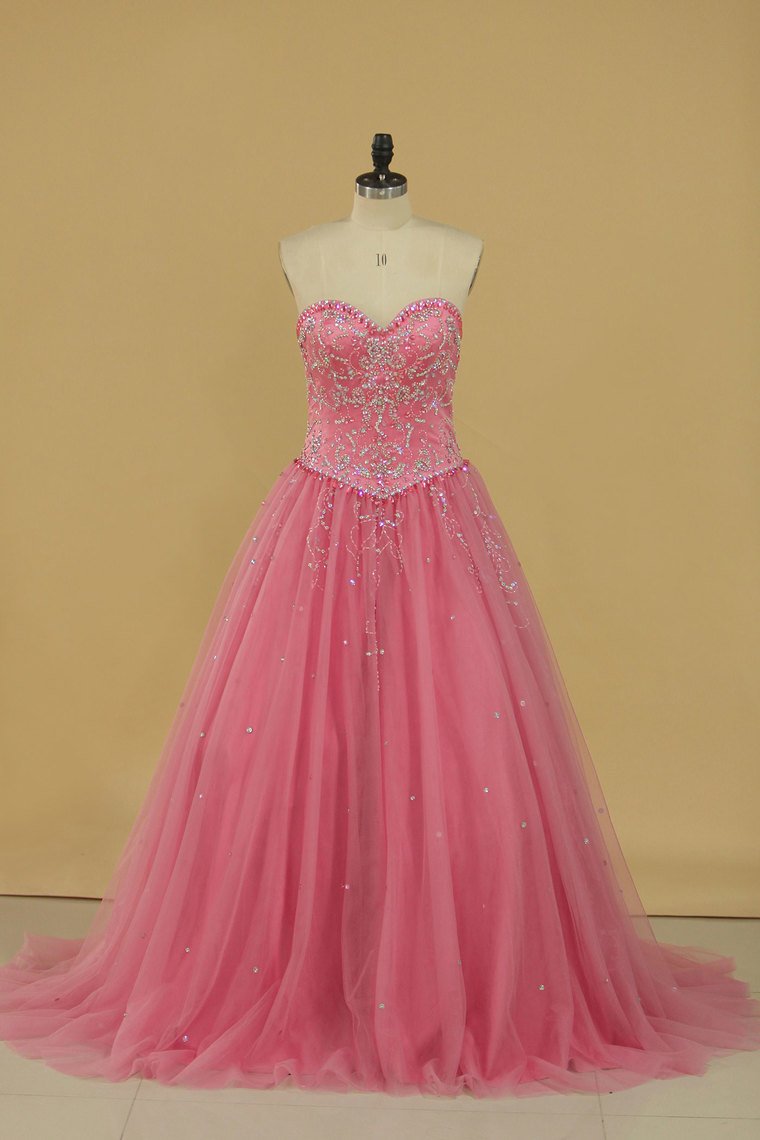 Ball Gown Beaded Bodice Quinceanera Dresses Sweetheart Tulle Sweep Train