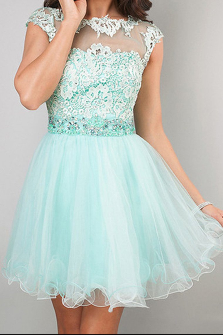 Homecoming Dresses A Line Scoop Short/Mini Tulle&Lace