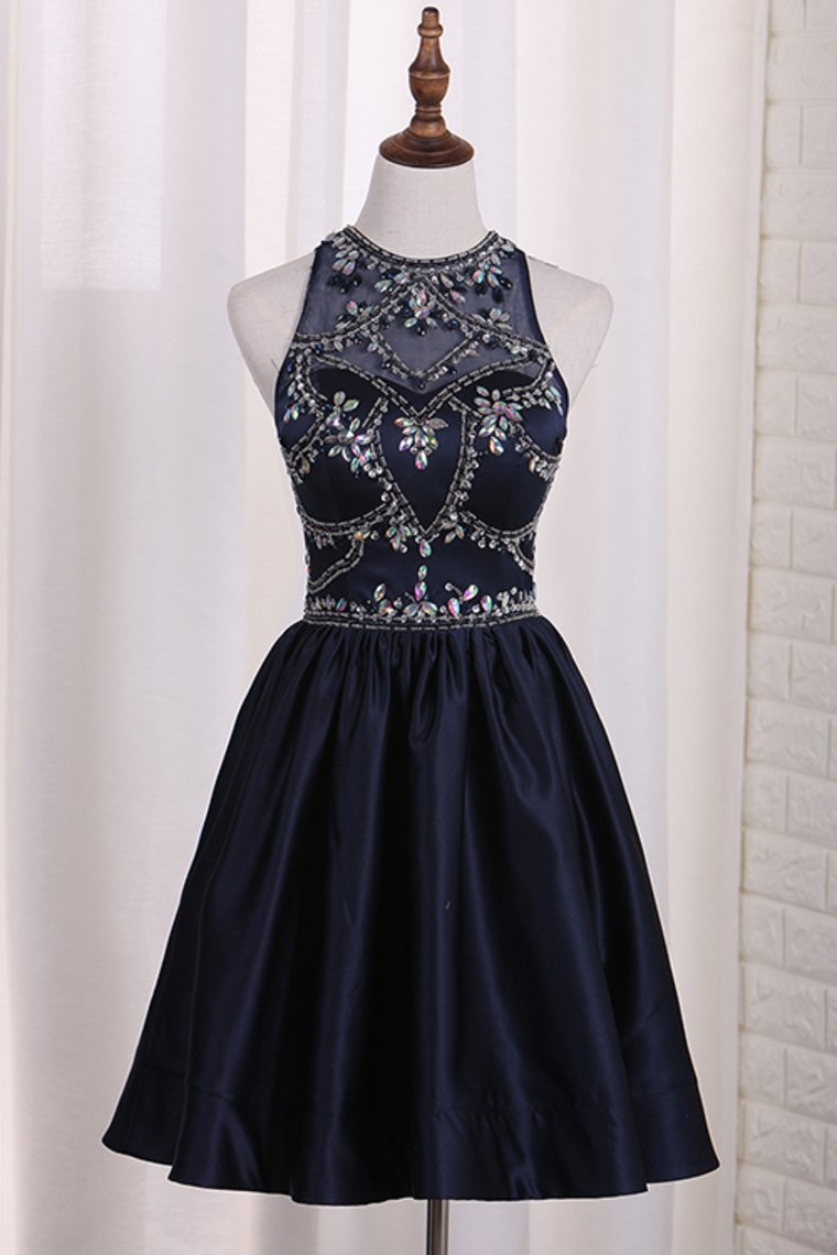 New Arrival Scoop Beaded Bodice Homecoming Dresses A Line Satin