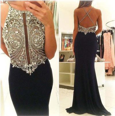 Halter Beading Mermaid Sexy Real Made Criss Cross Scoop Sleeveless Prom Dresses uk L09