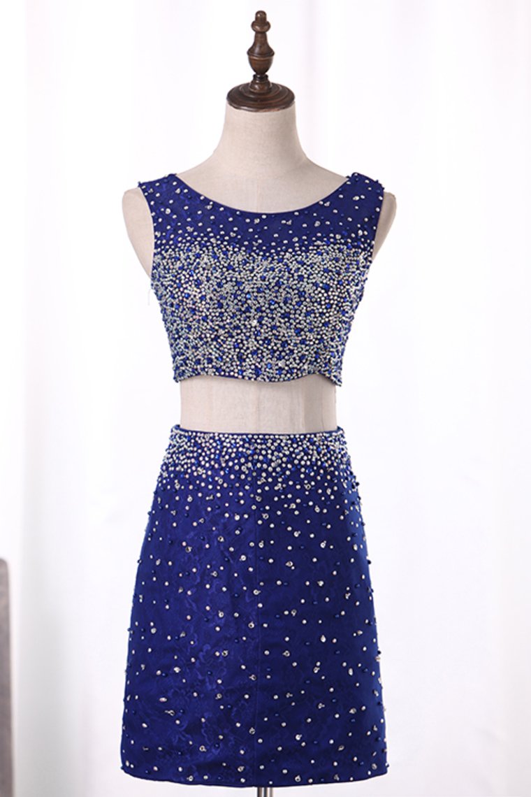 Homecoming Dresses Two-Piece Sheath Scoop Lace With Beading