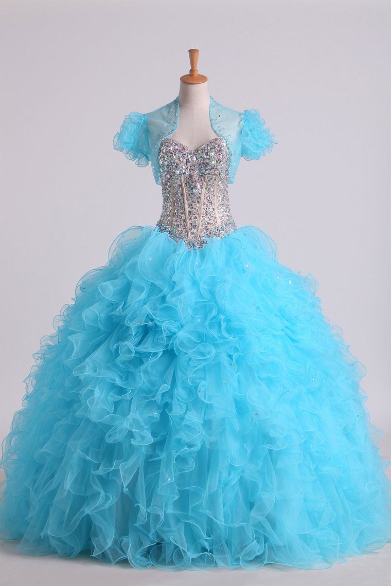 Beaded Bodice Sweetheart Balll Gown Quinceanera Dresses Floor Length