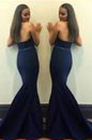 Simple Sweetheart Navy Blue Mermaid Prom Dress with Sash Sweep Train WK596