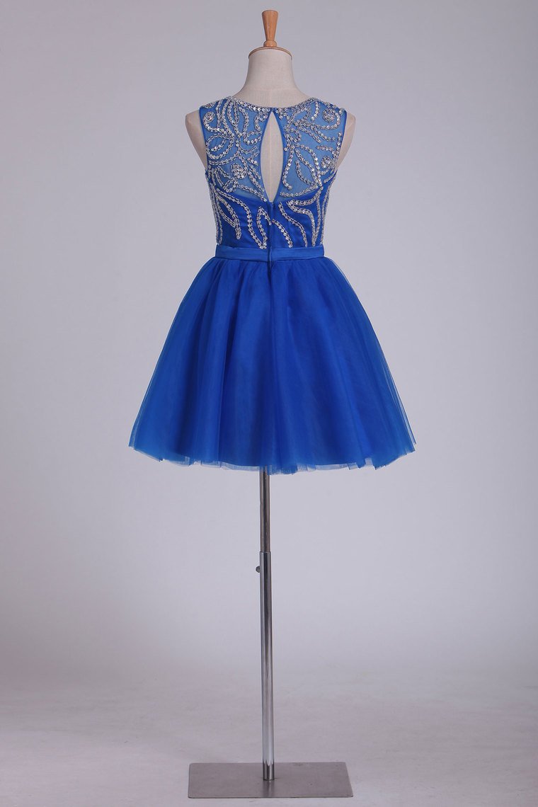 Bateau Beaded Bodice A Line Homecoming Dresses Short/Mini Tulle