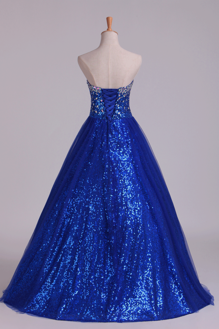 New Arrival Prom Gown Embellished With Beads&Sequince Tulle Sweetheart Floor Length