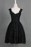 Classic Scoop Sleeveless Knee-Length Black Lace Homecoming Dresses WK460