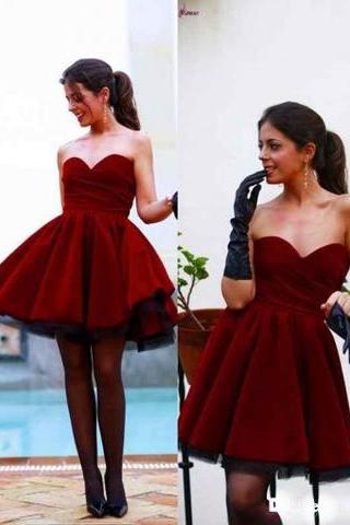 Fabulous Sweetheart Short Burgundy Velet Prom Homecoming Dress Ruched WK461