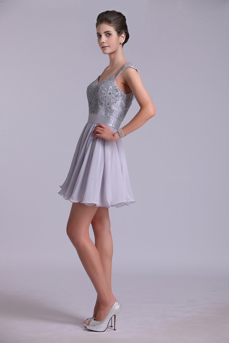 Off The Shoulder A-Line Homecoming Dresses With Applique Tulle And Chiffon