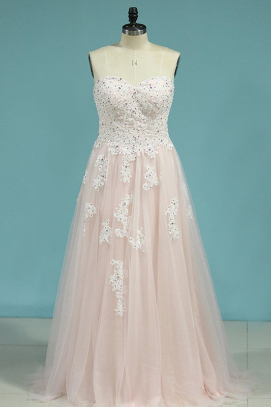 Tulle Prom Dresses Sweetheart With Applique And Beads Lace Up