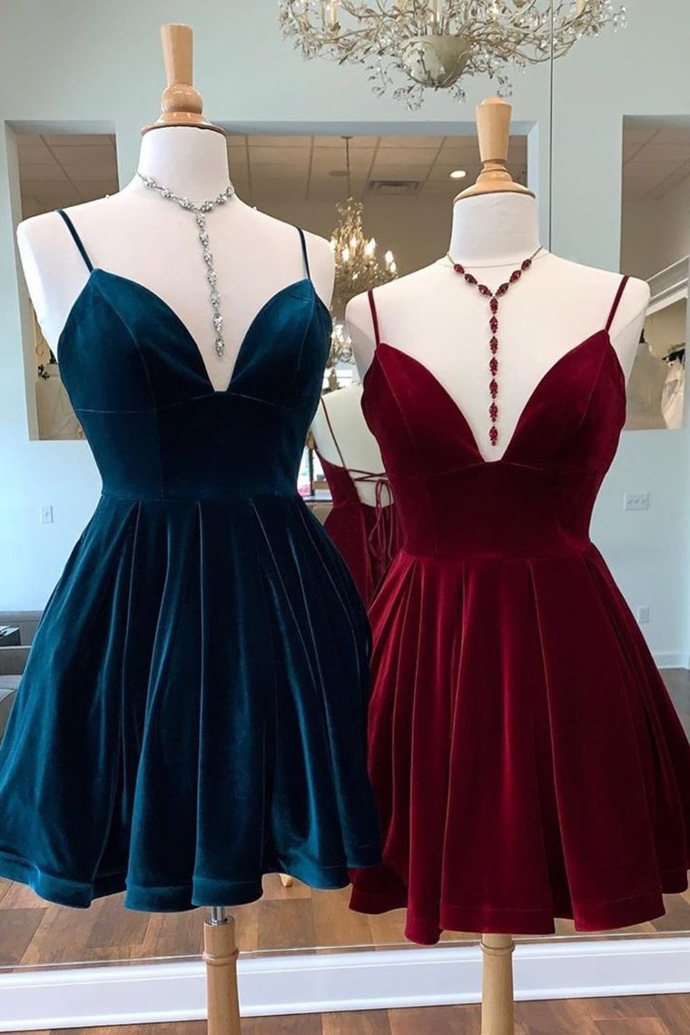 Spaghetti Straps A Line Velvet Homecoming Dress