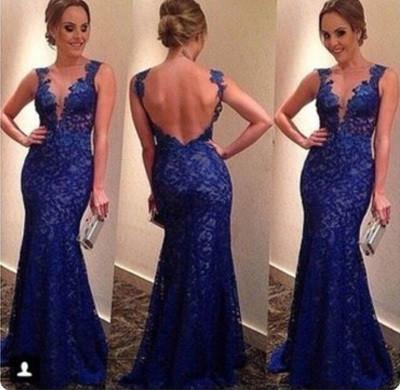 Mermaid Royal Blue Lace Charming Prom Dresses Long Evening Dresses Prom Dresses On Sale T163