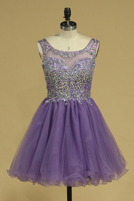 Short/Mini Homecoming Dresses A Line Scoop Beaded Bodice Tulle