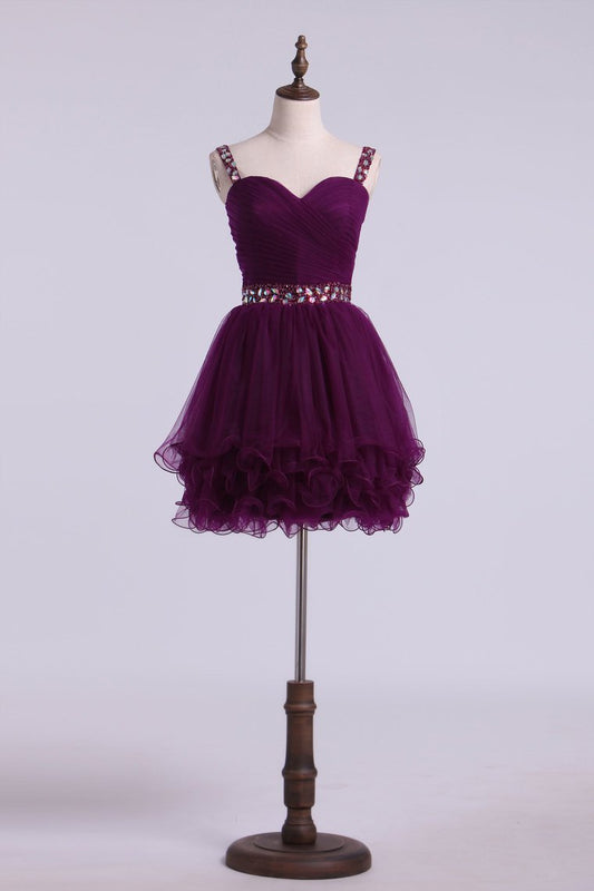 Homecoming Dresses Sweetheart Tulle With Ruffles And Beading Mini