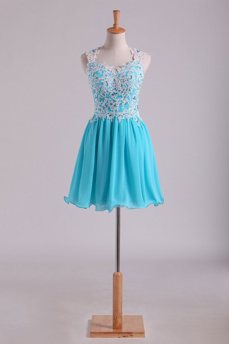 Straps A-Line/Princess Homecoming Dresses Chiffon With Applique