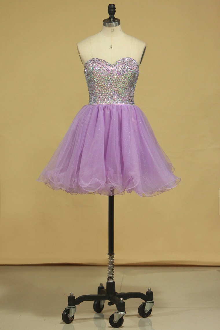 A Line Sweetheart Homecoming Dresses Tulle With Rhinestone Short/Mini