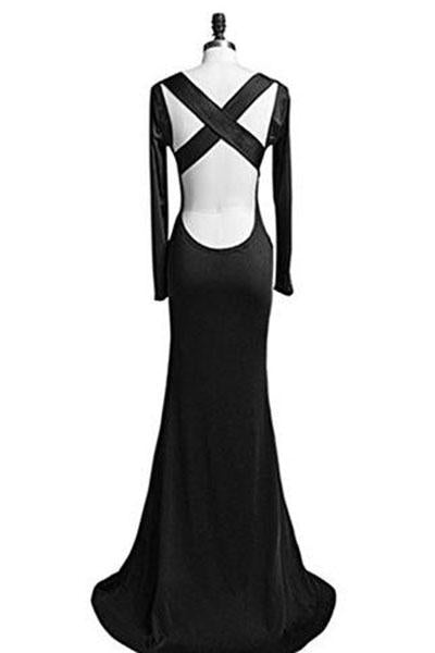 Long Sleeve Backless Sheath Party Dress Prom Gown CLF015