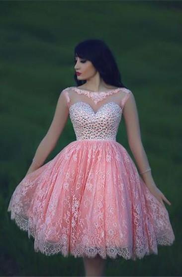 Lace Pink Homecoming Dress Lace Short Prom Dress Country Homecoming Gowns WK903