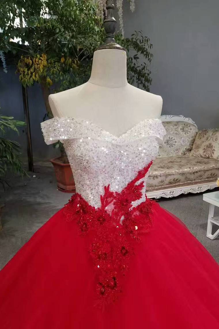 New Arrival Off The Shoulder Lace Up Red Wedding Dresses/Quinceanera Dresses With Sequins