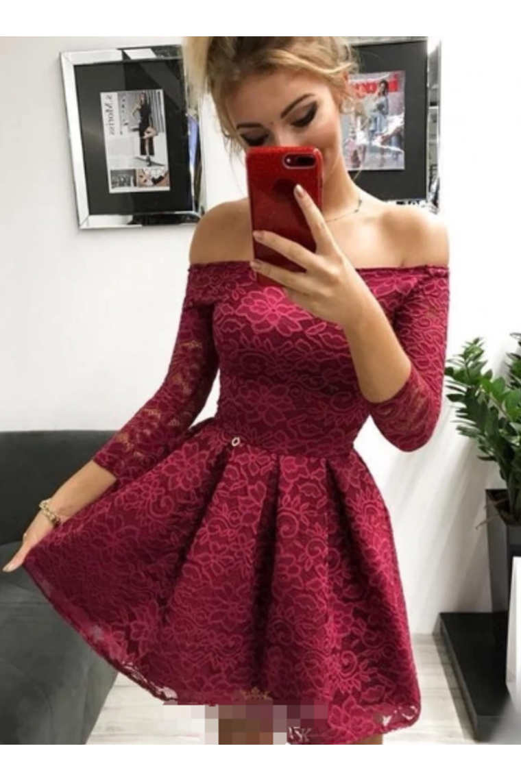 Off-The-Shoulder 3/4 Sleeves Lace Homecoming Dress