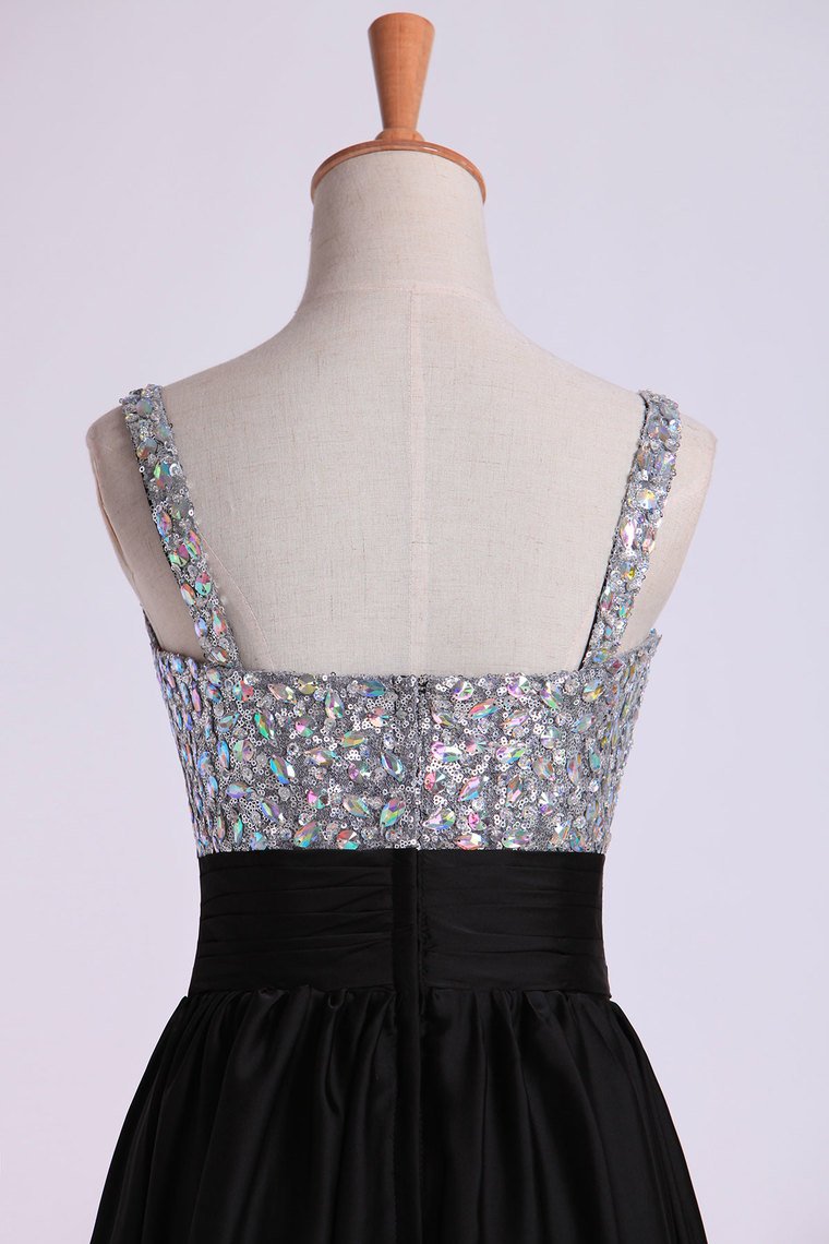 Prom Dresses Straps A Line Short/Mini Beaded Bodice With Pleated Waistband Chiffon