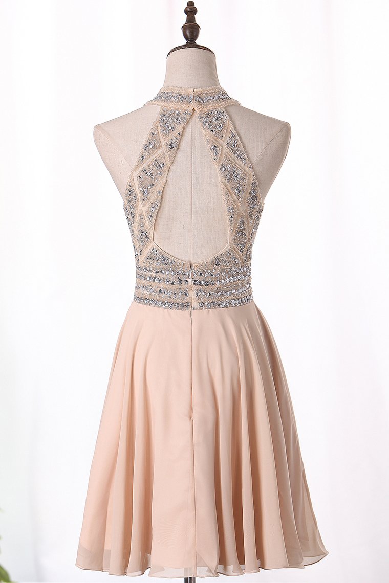 2024 A Line Homecoming Dresses Scoop Chiffon With Beading