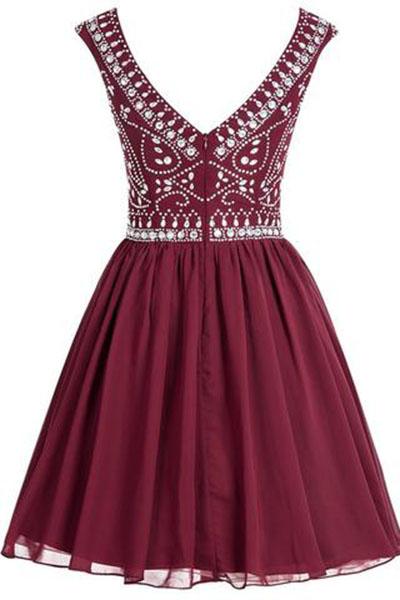 Short Beading Homecoming Chiffon V-back Prom Dresses WK221